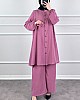 Düğmeli Ayrobin İkili Takım - Pembe