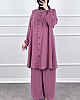 Düğmeli Ayrobin İkili Takım - Pembe