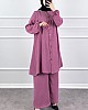 Düğmeli Ayrobin İkili Takım - Pembe
