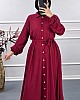 Düğmeli Elbise - Bordo