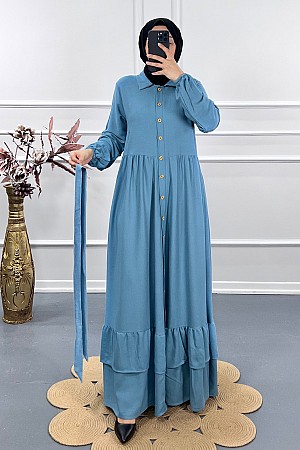 Düğmeli Elbise - Mavi