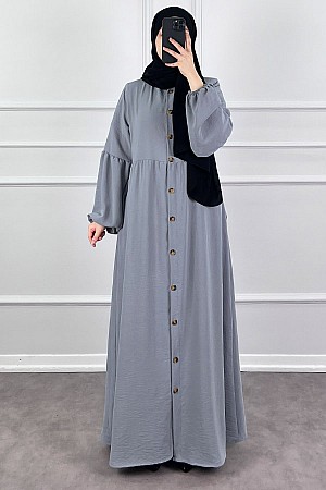 Düğmeli Ferace Elbise - Gri