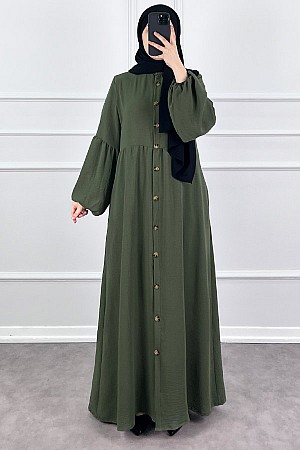 Düğmeli Ferace Elbise - Haki