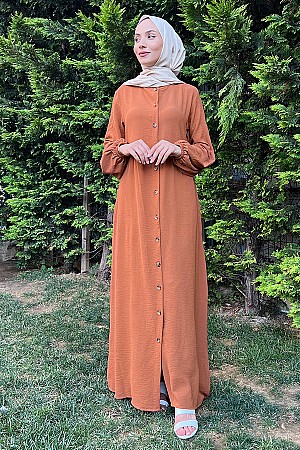 Düğmeli Ferace Elbise - Kiremit