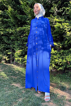 Düğmeli Ferace Elbise - Mavi