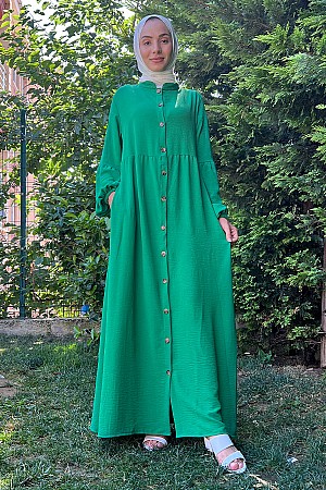 Düğmeli Ferace Elbise - Yeşil