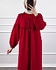 Düğmeli Tesettür Ayrobin Elbise - Kırmızı