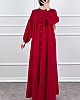 Düğmeli Tesettür Ayrobin Elbise - Kırmızı