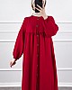Düğmeli Tesettür Ayrobin Elbise - Kırmızı