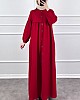 Düğmeli Tesettür Ayrobin Elbise - Kırmızı