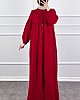Düğmeli Tesettür Ayrobin Elbise - Kırmızı