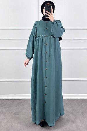 Düğmeli Tesettür Ayrobin Elbise - Mint