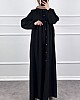 Düğmeli Tesettür Ayrobin Elbise - Siyah