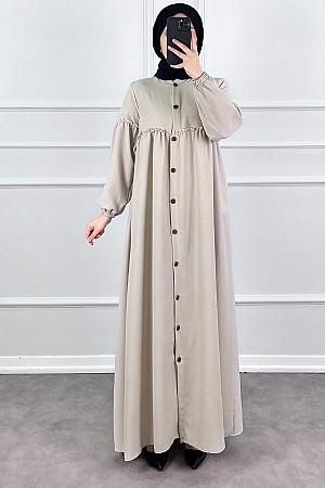 Düğmeli Tesettür Ayrobin Elbise - Taş