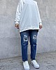Düz Renk Basic Salaş Sweatshirt - Beyaz