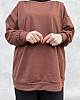 Düz Renk Basic Salaş Sweatshirt - Kahverengi