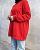 Düz Renk Basic Salaş Sweatshirt - Kırmızı Düz Renk Basic Salaş Sweatshirt - Kırmızı