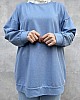 Düz Renk Basic Salaş Sweatshirt - Mavi