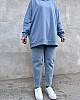 Düz Renk Basic Salaş Sweatshirt - Mavi