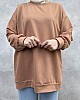 Düz Renk Basic Salaş Sweatshirt - Sütlü Kahve