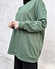 Düz Renk Basic Salaş Sweatshirt - Yeşil
