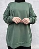 Düz Renk Basic Salaş Sweatshirt - Yeşil