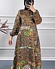 Etnik Desen Elbise - Kahverengi