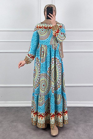 Etnik Desen Pamuk Viskon Elbise