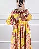 Etnik Desen Pamuk Viskon Elbise - Sarı