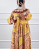 Etnik Desen Pamuk Viskon Elbise - Sarı