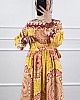 Etnik Desen Pamuk Viskon Elbise - Sarı