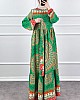Etnik Desen Pamuk Viskon Elbise - Yeşil