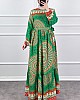 Etnik Desen Pamuk Viskon Elbise - Yeşil