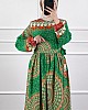 Etnik Desen Pamuk Viskon Elbise - Yeşil