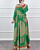 Etnik Desen Pamuk Viskon Elbise - Yeşil