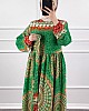 Etnik Desen Pamuk Viskon Elbise - Yeşil