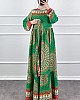 Etnik Desen Pamuk Viskon Elbise - Yeşil