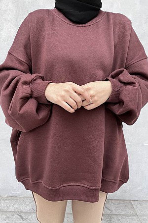Extra Oversize Üç İplik Şardonlu Sweatshirt - Kahverengi Extra Oversize Üç İplik Şardonlu Sweatshirt - Kahverengi