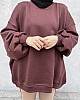 Extra Oversize Üç İplik Şardonlu Sweatshirt - Kahverengi