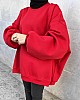 Extra Oversize Üç İplik Şardonlu Sweatshirt - Kırmızı