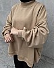 Extra Oversize Üç İplik Şardonlu Sweatshirt - Vizon