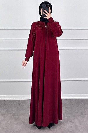 Fermuarlı Gipeli Ferace - Bordo