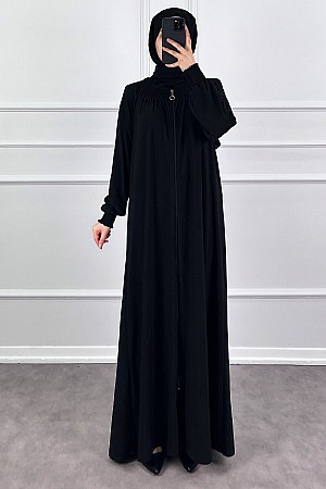 Fermuarlı Gipeli Ferace - Siyah