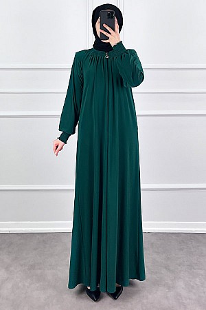 Fermuarlı Gipeli Ferace - Zümrüt Yeşili