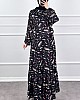 Fırça Desenli Elbise - Siyah