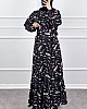 Fırça Desenli Elbise - Siyah