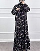 Fırça Desenli Elbise - Siyah