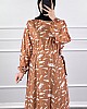 Fırça Desenli Elbise - Sütlü Kahve