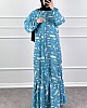 Fırça Desenli Elbise - Turkuaz