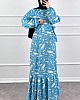 Fırça Desenli Elbise - Turkuaz